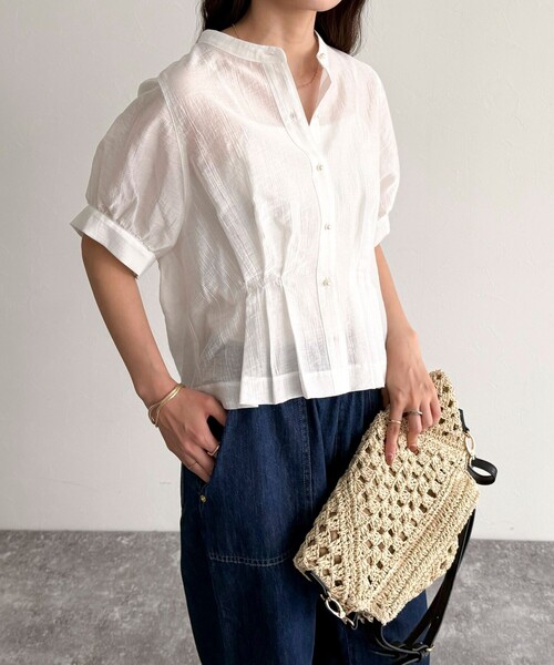 fredy emue（フレディエミュ）の「クロップドハーフスリーブブラウス（シャツ/ブラウス・レディース・サックスブルー/チャコールグレー/オフホワイト/ベージュ・38）」の20枚目の写真