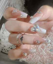 Doux Belle(ドゥーベル)の簡単にネイルチップハンドネイルチップデコストーンジェルネイル風(ネイルシール/ネイルチップ)