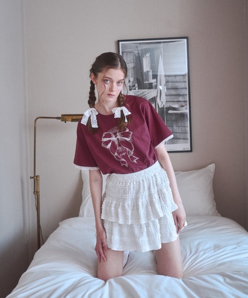 Lovilyn(ラヴィリン)の「ビンテージリボンプリントTシャツ(Tシャツ/カットソー・レディース・レッド/チャコールグレー・FREE)」の17枚目の写真