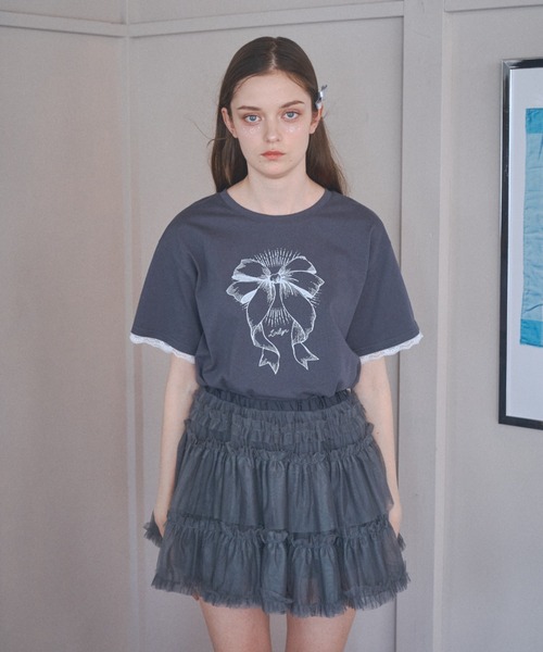 Lovilyn(ラヴィリン)の「ビンテージリボンプリントTシャツ(Tシャツ/カットソー・レディース・レッド/チャコールグレー・FREE)」の10枚目の写真