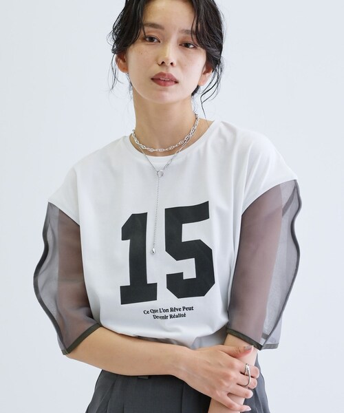 GALLEST(ギャレスト)の「シアースリーブプリントTシャツ(Tシャツ/カットソー・レディース・オリーブ/ブラック/ホワイト・38)」の1枚目の写真