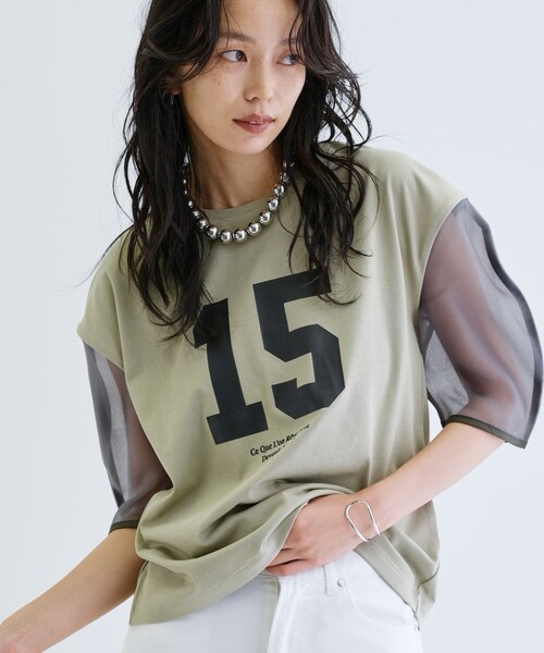 GALLEST(ギャレスト)の「シアースリーブプリントTシャツ(Tシャツ/カットソー・レディース・オリーブ/ブラック/ホワイト・38)」の3枚目の写真