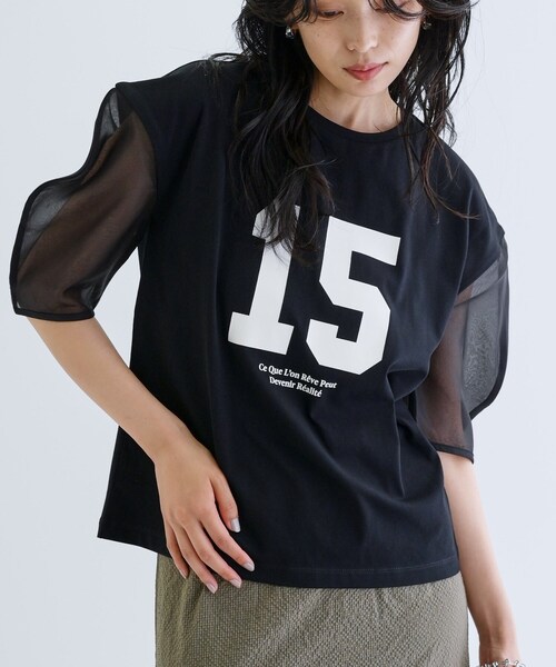 GALLEST(ギャレスト)の「シアースリーブプリントTシャツ(Tシャツ/カットソー・レディース・オリーブ/ブラック/ホワイト・38)」の2枚目の写真
