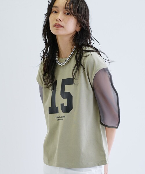 GALLEST(ギャレスト)の「シアースリーブプリントTシャツ(Tシャツ/カットソー・レディース・オリーブ/ブラック/ホワイト・38)」の4枚目の写真