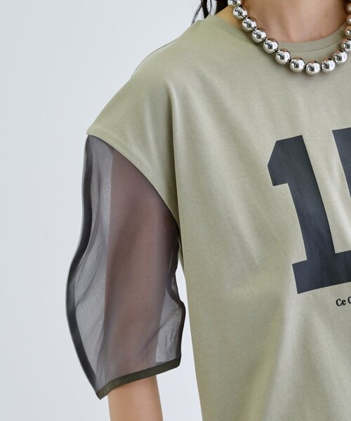 GALLEST(ギャレスト)の「シアースリーブプリントTシャツ(Tシャツ/カットソー・レディース・オリーブ/ブラック/ホワイト・38)」の7枚目の写真