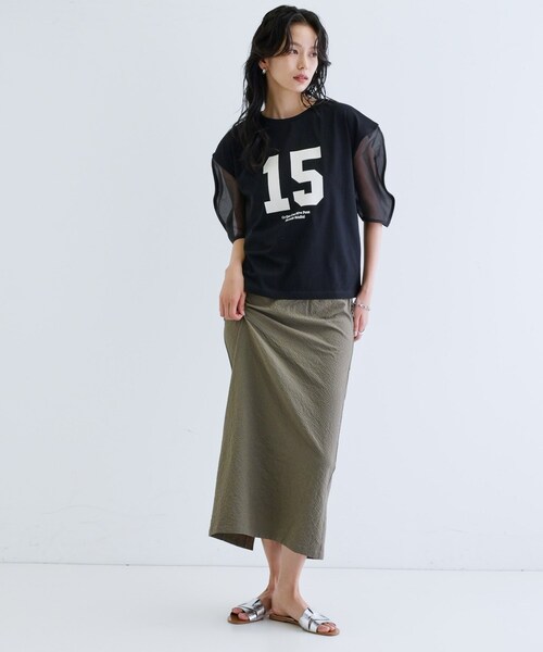 GALLEST(ギャレスト)の「シアースリーブプリントTシャツ(Tシャツ/カットソー・レディース・オリーブ/ブラック/ホワイト・38)」の8枚目の写真