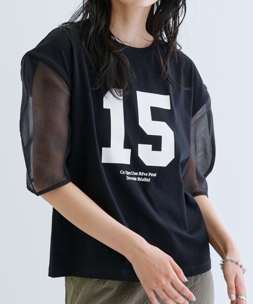 GALLEST(ギャレスト)の「シアースリーブプリントTシャツ(Tシャツ/カットソー・レディース・オリーブ/ブラック/ホワイト・38)」の11枚目の写真