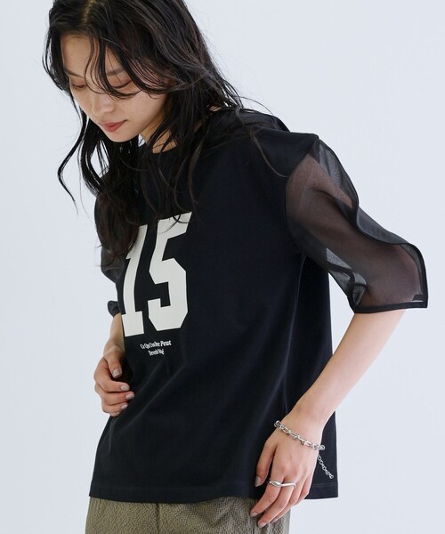 GALLEST(ギャレスト)の「シアースリーブプリントTシャツ(Tシャツ/カットソー・レディース・オリーブ/ブラック/ホワイト・38)」の12枚目の写真