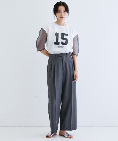 GALLEST(ギャレスト)の「シアースリーブプリントTシャツ(Tシャツ/カットソー・レディース・オリーブ/ブラック/ホワイト・38)」の15枚目の写真