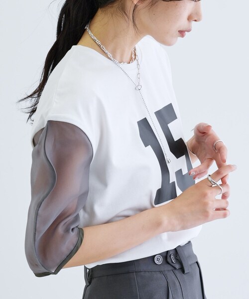 GALLEST(ギャレスト)の「シアースリーブプリントTシャツ(Tシャツ/カットソー・レディース・オリーブ/ブラック/ホワイト・38)」の18枚目の写真