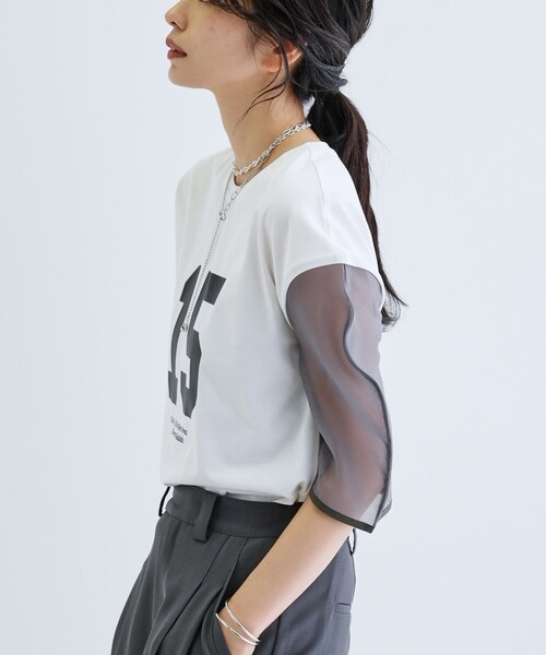 GALLEST(ギャレスト)の「シアースリーブプリントTシャツ(Tシャツ/カットソー・レディース・オリーブ/ブラック/ホワイト・38)」の20枚目の写真