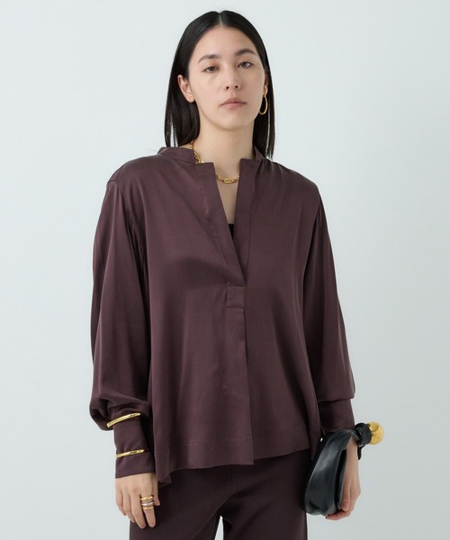 Chaos（カオス）の「Chaos(カオス)/モーラスタンドスキッパーブラウス　【セットアップ可】（シャツ/ブラウス・レディース・アイボリー/ダークブラウン系/チャコール/グレー系その他・FREE）」の4枚目の写真