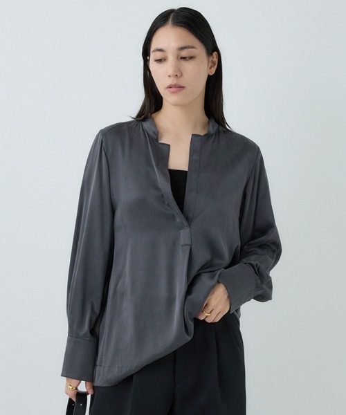 Chaos（カオス）の「Chaos(カオス)/モーラスタンドスキッパーブラウス　【セットアップ可】（シャツ/ブラウス・レディース・アイボリー/ダークブラウン系/チャコール/グレー系その他・FREE）」の3枚目の写真