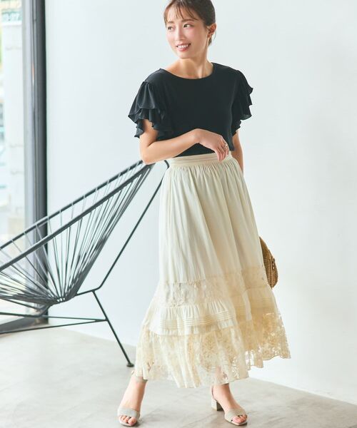 COHINA(コヒナ)の「【接触冷感】フリルスリーブシアーカットトップス 【低身長・小柄女性】(Tシャツ/カットソー・レディース・ブラック/ベージュ/ブルー・ONE SIZE)」の7枚目の写真