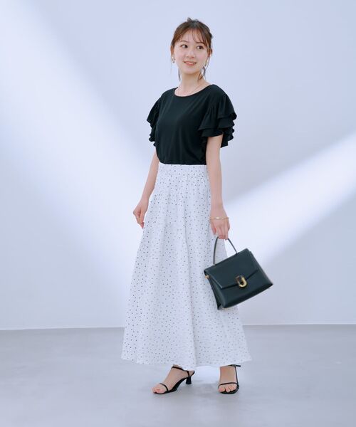 COHINA(コヒナ)の「【接触冷感】フリルスリーブシアーカットトップス 【低身長・小柄女性】(Tシャツ/カットソー・レディース・ブラック/ベージュ/ブルー・ONE SIZE)」の8枚目の写真