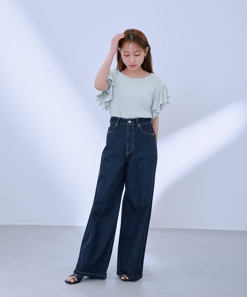 COHINA(コヒナ)の「【接触冷感】フリルスリーブシアーカットトップス 【低身長・小柄女性】(Tシャツ/カットソー・レディース・ブラック/ベージュ/ブルー・ONE SIZE)」の13枚目の写真