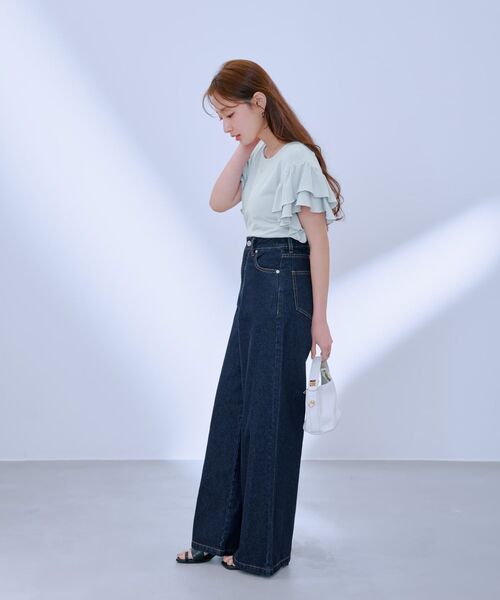 COHINA(コヒナ)の「【接触冷感】フリルスリーブシアーカットトップス 【低身長・小柄女性】(Tシャツ/カットソー・レディース・ブラック/ベージュ/ブルー・ONE SIZE)」の14枚目の写真