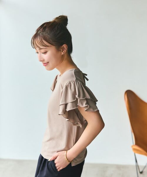 COHINA(コヒナ)の「【接触冷感】フリルスリーブシアーカットトップス 【低身長・小柄女性】(Tシャツ/カットソー・レディース・ブラック/ベージュ/ブルー・ONE SIZE)」の16枚目の写真