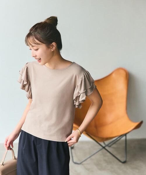 COHINA(コヒナ)の「【接触冷感】フリルスリーブシアーカットトップス 【低身長・小柄女性】(Tシャツ/カットソー・レディース・ブラック/ベージュ/ブルー・ONE SIZE)」の15枚目の写真