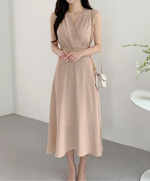 【美品】レオナールノースリーブ カシュクールワンピース ノースリーブカシュクールワンピース（ワンピース）｜AMAJI