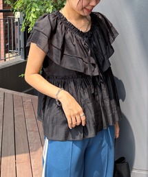 ISOOK | 【ISOOK / アイスー】マルチWAYフリルブラウス / レイヤード 重ね着 襟付き ジレ シアー素材 デザインブラウス ノースリーブ オフショル ワンショル ミドル丈 ホワイト ブラック 白 黒 無地 ZOZOTOWN限定(シャツ/ブラウス)