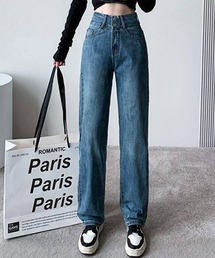 シルエットがきれいなハイウエストストレートイージーデニムパンツ