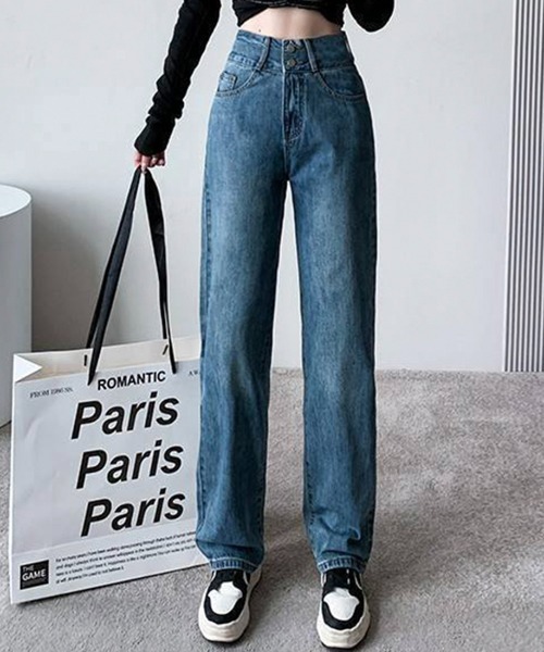 maison de LATIR(メゾンドラティール)の「シルエットがきれいなハイウエストストレートイージーデニムパンツ(デニムパンツ・レディース・ブラック/ライトブルー/ブルー・XL/L/M)」の3枚目の写真