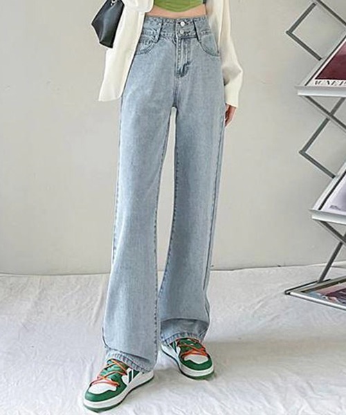 maison de LATIR(メゾンドラティール)の「シルエットがきれいなハイウエストストレートイージーデニムパンツ(デニムパンツ・レディース・ブラック/ライトブルー/ブルー・XL/L/M)」の2枚目の写真