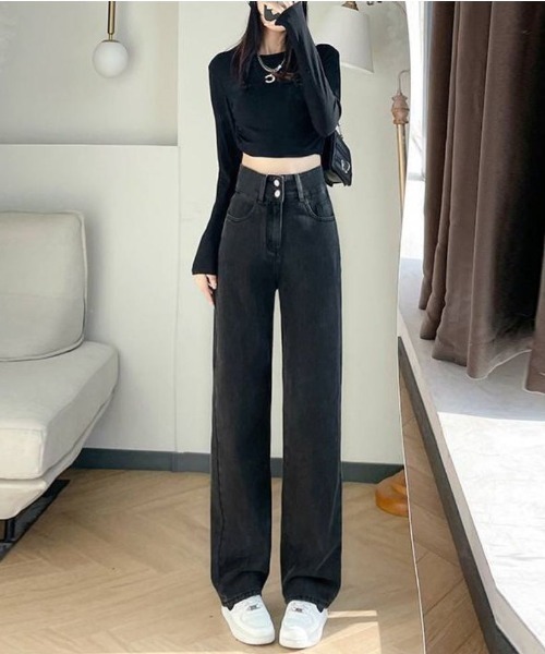 maison de LATIR(メゾンドラティール)の「シルエットがきれいなハイウエストストレートイージーデニムパンツ(デニムパンツ・レディース・ブラック/ライトブルー/ブルー・XL/L/M)」の5枚目の写真