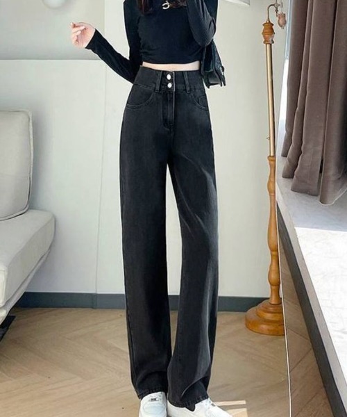 maison de LATIR(メゾンドラティール)の「シルエットがきれいなハイウエストストレートイージーデニムパンツ(デニムパンツ・レディース・ブラック/ライトブルー/ブルー・XL/L/M)」の6枚目の写真
