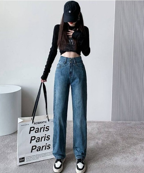 maison de LATIR(メゾンドラティール)の「シルエットがきれいなハイウエストストレートイージーデニムパンツ(デニムパンツ・レディース・ブラック/ライトブルー/ブルー・XL/L/M)」の11枚目の写真