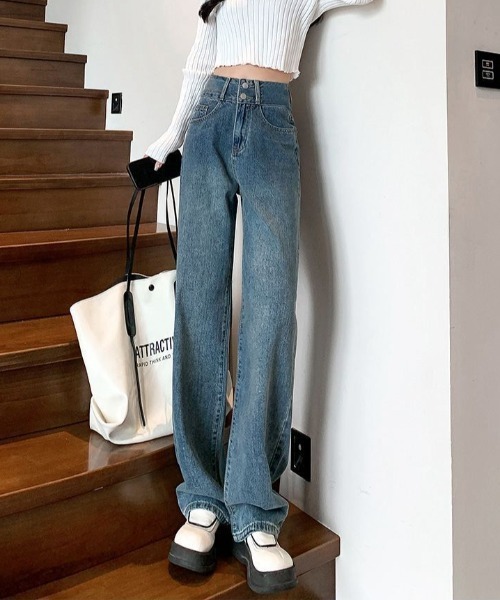 maison de LATIR(メゾンドラティール)の「シルエットがきれいなハイウエストストレートイージーデニムパンツ(デニムパンツ・レディース・ブラック/ライトブルー/ブルー・XL/L/M)」の13枚目の写真