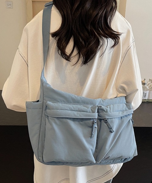 Lace Ladies（レースレディース）の「ソリッドカラー 多ポケット スクエア ソフト ショルダーバッグ（ショルダーバッグ・レディース・ブルー/ブラック/アイボリー/パープル/ピンク・FREE）」の3枚目の写真