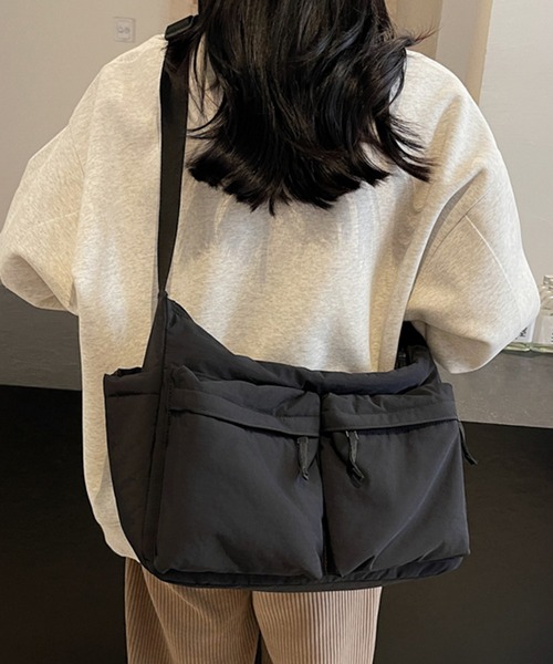 Lace Ladies（レースレディース）の「ソリッドカラー 多ポケット スクエア ソフト ショルダーバッグ（ショルダーバッグ・レディース・ブルー/ブラック/アイボリー/パープル/ピンク・FREE）」の22枚目の写真