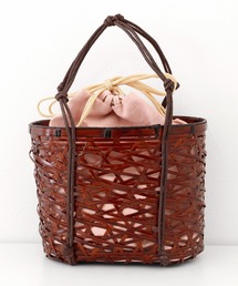 UNCOCON（アンココン）の「浴衣 かごバッグ 縦型｜巾着付き 竹編み バッグ（かごバッグ）」