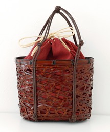 UNCOCON（アンココン）の「浴衣 かごバッグ 縦型｜巾着付き 竹編み バッグ（かごバッグ）」