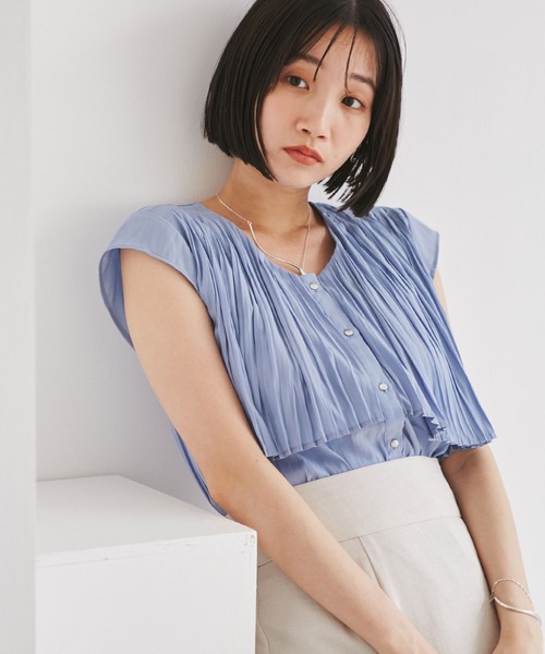 VIS（ビス）の「プリーツデザインブラウス/通勤対応（シャツ/ブラウス・レディース・サックスブルー/キナリ/スミクロ・FREE）」の14枚目の写真