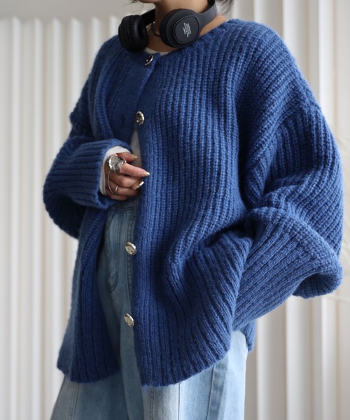 希少✨️オーラリーイエナ別注カーディガン ブルー モヘア YENNA（イェンナ）の「【モヘア風ニットオーバーカーディガン】前後