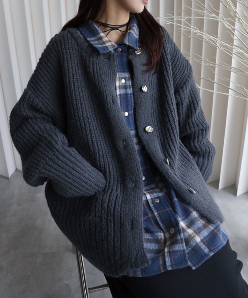 YENNA(イェンナ)の「【モヘア風ニットオーバーカーディガン】前後2WAY(カーディガン/ボレロ・レディース・アイボリー/チャコールグレー/ブルー/ブラウン/ピンク・FREE)」の18枚目の写真