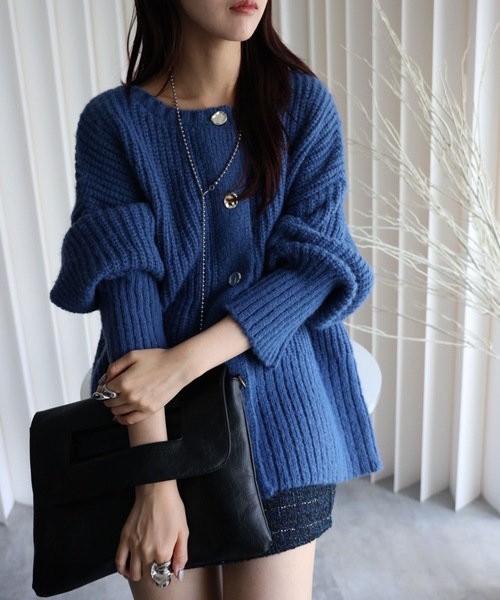 希少✨️オーラリーイエナ別注カーディガン ブルー モヘア YENNA（イェンナ）の「【モヘア風ニットオーバーカーディガン】前後