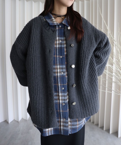 YENNA(イェンナ)の「【モヘア風ニットオーバーカーディガン】前後2WAY(カーディガン/ボレロ・レディース・アイボリー/チャコールグレー/ブルー/ブラウン/ピンク・FREE)」の21枚目の写真