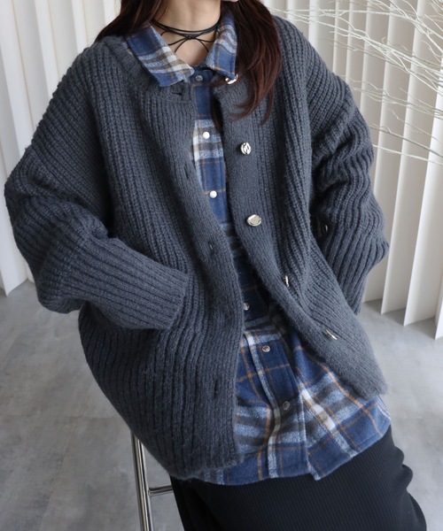 希少✨️オーラリーイエナ別注カーディガン ブルー モヘア YENNA（イェンナ）の「【モヘア風ニットオーバーカーディガン】前後