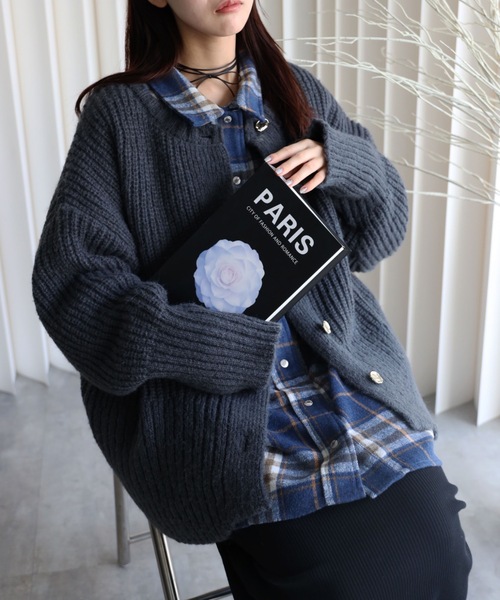 セール】【モヘア風ニットオーバーカーディガン】前後2WAY