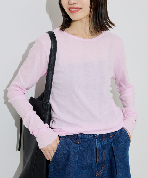 MILLER（ミラー）の「《追加6/一部カラーWEB・店舗限定》miller  SLOBE別注 SHEER RIB クルーネック（Tシャツ/カットソー・レディース・グレー/ホワイト/ブラウン/グリーン/レッド/ピンク・FREE）」の5枚目の写真