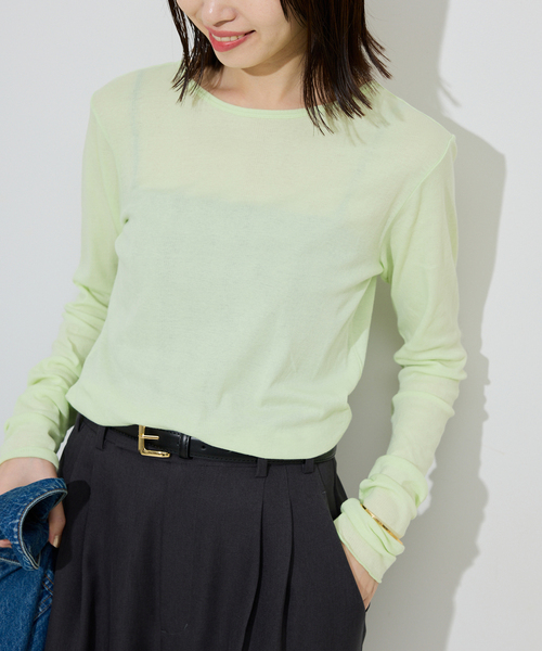 MILLER（ミラー）の「《追加6/一部カラーWEB・店舗限定》miller  SLOBE別注 SHEER RIB クルーネック（Tシャツ/カットソー・レディース・グレー/ホワイト/ブラウン/グリーン/レッド/ピンク・FREE）」の4枚目の写真