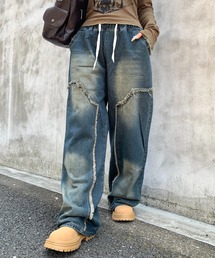 lilful（リルフル）の「【25秋冬新作】ウォッシュ加工ダブルニーフリンジデニムイージーパンツ（デニムパンツ・メンズ）」