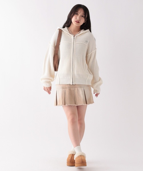 セール】【洗えるニット】ダメージルーズニットパーカー（パーカー