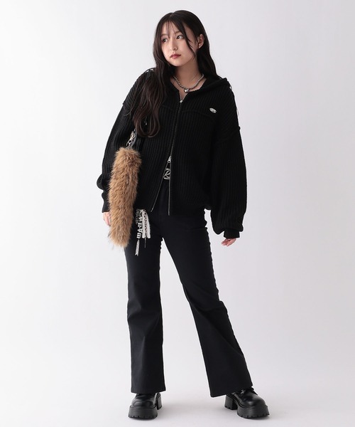 セール】【洗えるニット】ダメージルーズニットパーカー（パーカー