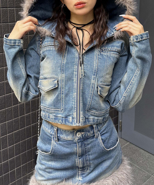 SPIRALGIRL（スパイラルガール）の「ファーデニムジャケット（デニムジャケット・レディース・ブラック/ブルー・FREE）」の2枚目の写真