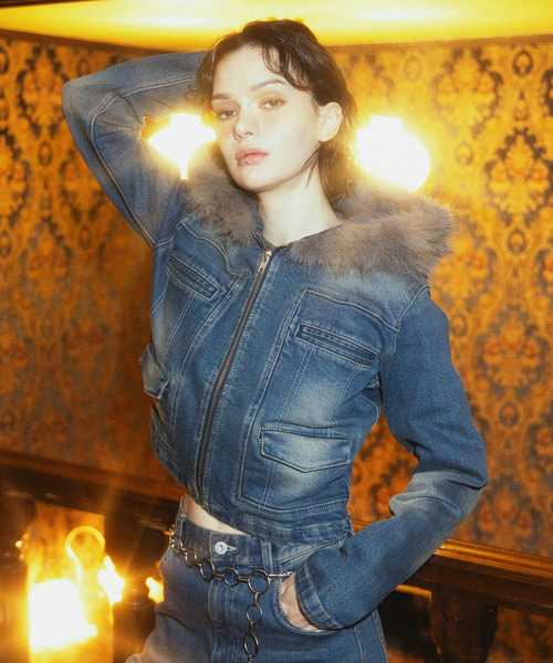 SPIRALGIRL（スパイラルガール）の「ファーデニムジャケット（デニムジャケット・レディース・ブラック/ブルー・FREE）」の9枚目の写真